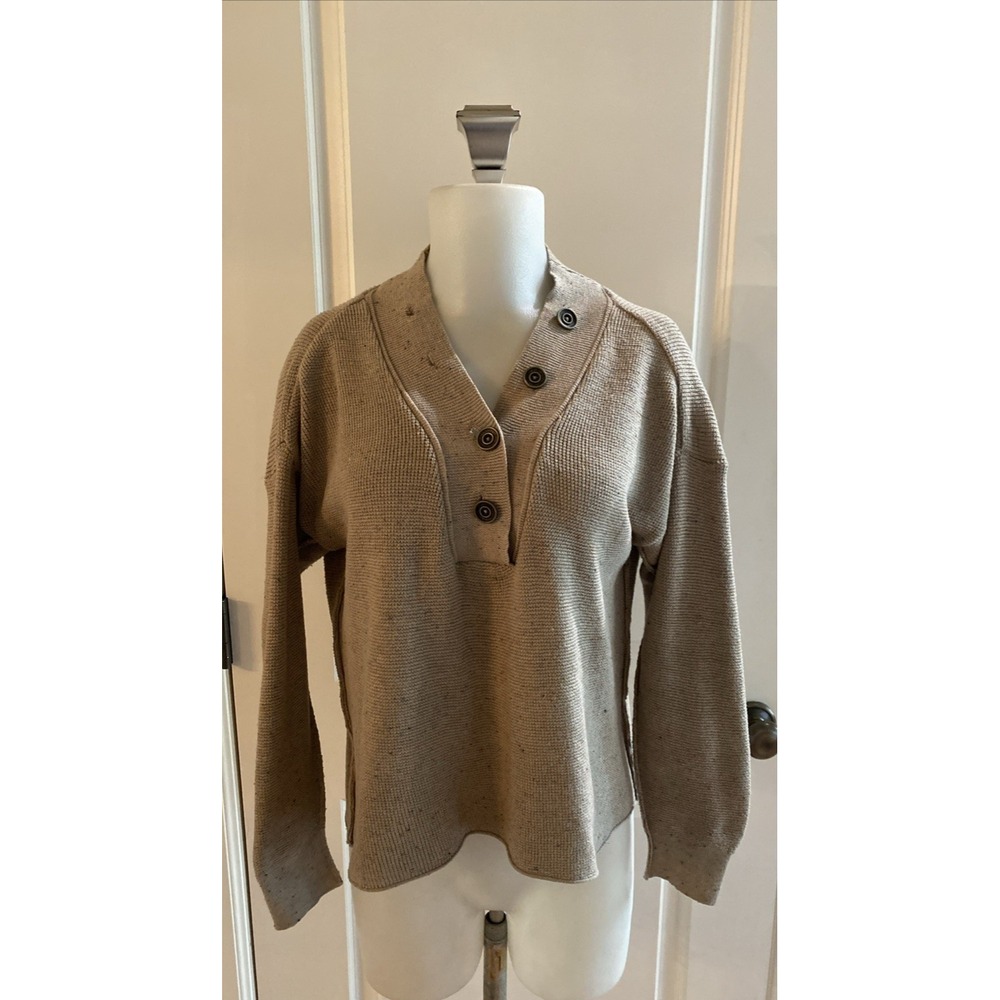 Daily Practice Anthropologieâ Beige Confetti V-Neck Waffle Knit Sweater Size XS